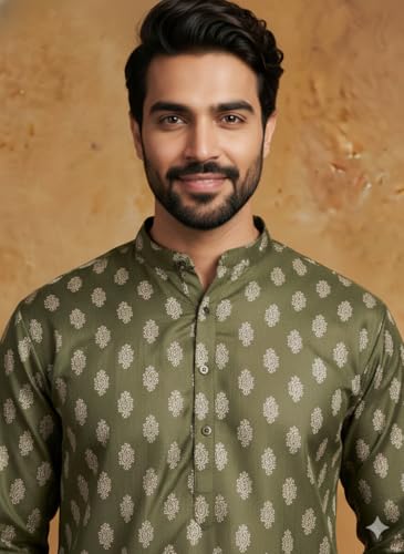 Image of Amazon Brand - Tavasya Men Floral Printed for Regular Fit Kurtas | Ethnic Wear | Festive | Cotton Blend | Knee Length