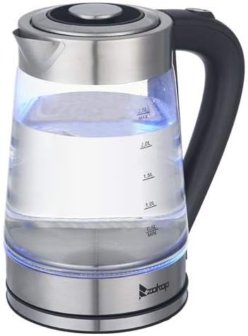 Miniatura 3 de Kcelarec Hervidor eléctrico de agua caliente de vidrio, calentador de agua de 2.5 L, tapa e inferior de acero inoxidable sin BPA, hervidor de té con