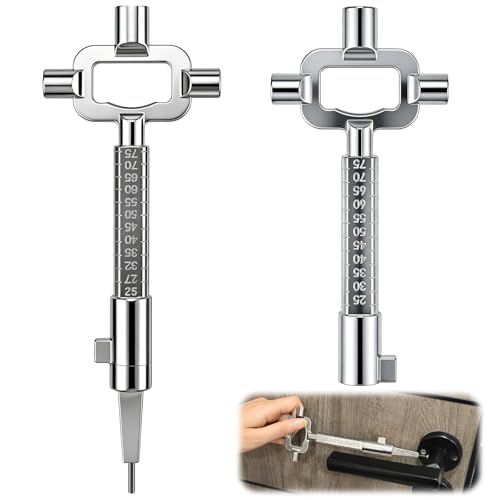 2 Stück Architektenschlüssel Zinklegierung - Universal Bauschlüssel, Baustellenschlüssel mit Messlehre, Multifunktional Schaltschrankschlüssel, Türöffnungswerkzeug, zum Öffnen Einsteckzylinder Schloß