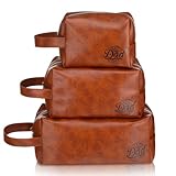 Abbylike 3 Pcs Best Dad's Leather Travel Toiletry Bag PU Leather Travel Essential Makeup Organizer Pouch Bag Toiletries Organizer Case for Father's Day and Birthday Gifts