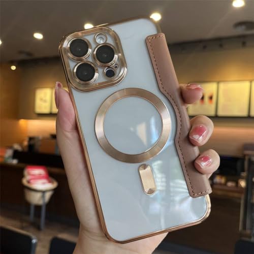 Coque iPhone 14 Plus antichoc à clapet magnétique transparent et or