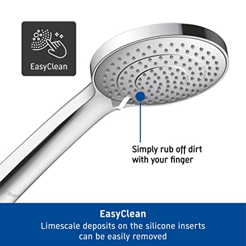 Duravit Shower System, Water-Saving Shower System, Shower Head with 3 Spray Types (Rain, Intense Rain, Soft Rain), Shower Head Angle Adjustable, Shower Set Easy to Clean, Brushed Stainless Steel