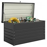 Outsunny Coffre de rangement en métal 450L - boîte de jardin en acier galvanisé étanche avec double vérins à gaz - malle de rangement verrouillable pour coussins, outils et terrasse, gris anthracite