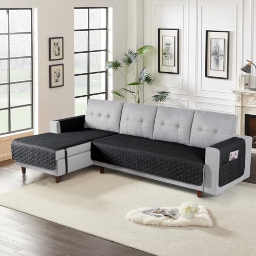 Image of TAOCOCO Sectional Couch Covers 100% Waterproof L Shaped Sofa Covers for Left Hand Facing Chaise Lounge, 2 Pieces Couch Cover L Shape Furniture Protector Slipcover for Pets Kids, Large /Black