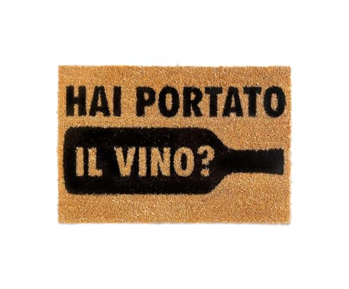 Tappeto zerbino personalizzato - Hai Portato Il Vino - cocco naturale ideale per ingressi (Cocco Naturale, 60x40 cm)