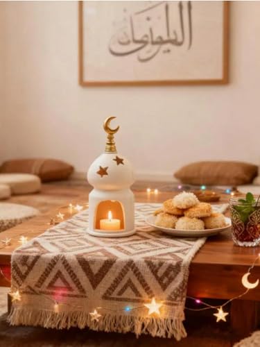 HUZHIBING Ramadan Resin Sculpture Candle Holder, Eid Decoration, Islamic Architectural Style Ornament, Suitable for Living Room, Office or Entrance - Perfect for Ramadan and Festive Occasions