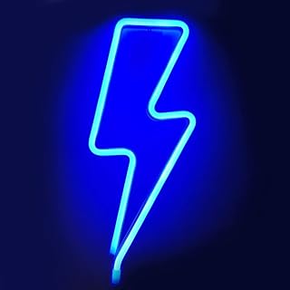SKY-TOUCH Lightning Neon Signs, LED Neon Wall Decor Light, USB Shaped Neon Light Decorative Lights, Battery Powered Lighting, Room Decor for Bedroom, Living Room, Kids Room (Blue)