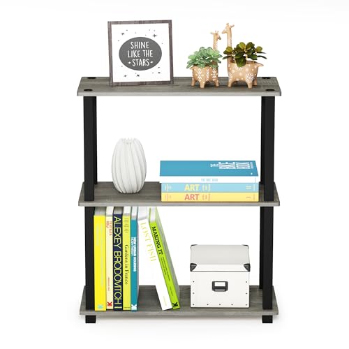 Image of Furinno TURN-S-TUBE Storage Shelves Set of 2, 3-Tier Book Shelf, Corner Shelf, Toolless Open Shelves, Square Tubes, for Organization and Storage, Living Room, Garage, Home Office, French Oak