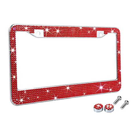 TZARROT Red Bling Rhinestone License Plate Frames for Women, Metal Rust-Proof License Plate Cover Bling Car Accessories for Women Girls Cover