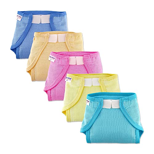 Pom Pom Sweethearts Welcro Nappy | Washable Reusable | Langot | Cotton Diapers for New Born Baby Boy and Girl – (Pack of 5) (Small(0-6 Months))