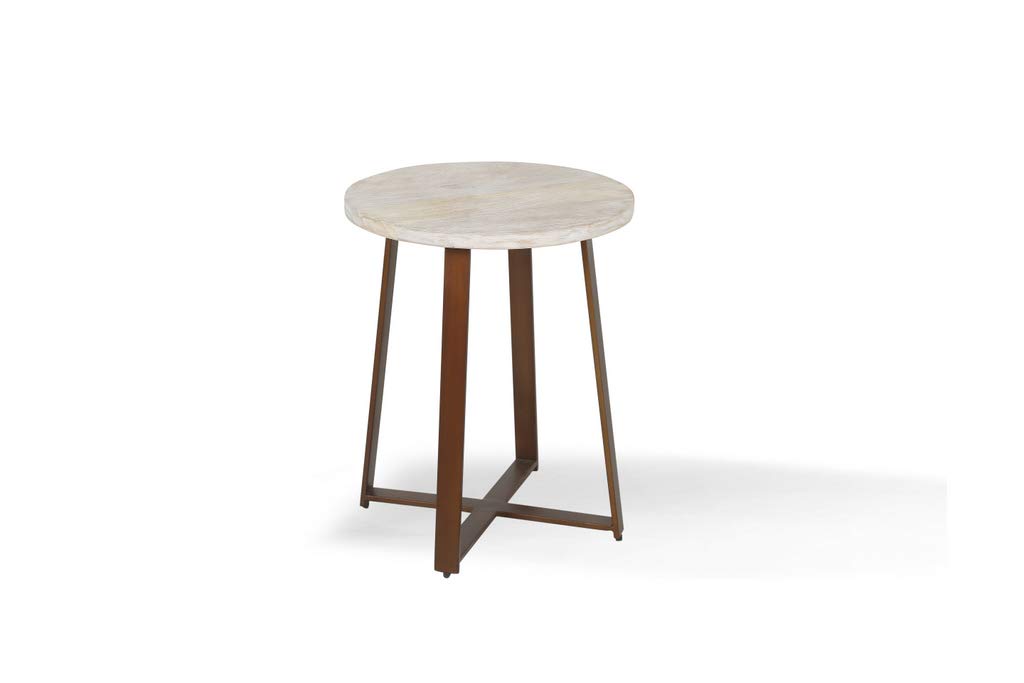 Alveare HomePaige Round Wooden Tabletop with Sleek Metal Base Side Table, Bronze and White