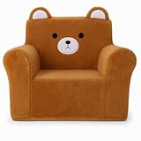 YLHO Cute Animal Toddler Foam Chair, Soft Faux Rabbit Fur, Comfy Toddler Lounge Chair and Couch with Arms, Removable Washable Cover, Kids Reading, Relaxing, for Playroom, Bedroom, Ages 1-3, Bear