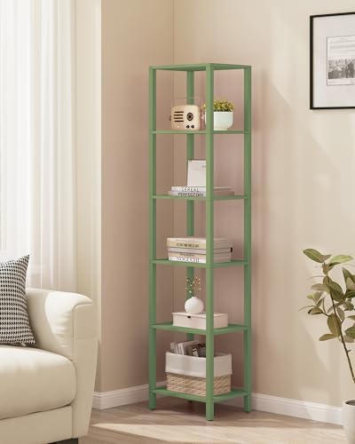 TUTOTAK Bookshelf 6-Tier Tall Book Shelf Narrow Bookcase for Small Space DIY Stackable Bookshelf for Living Room Office Study Entryway Industrial Olive Green BS01BOG006