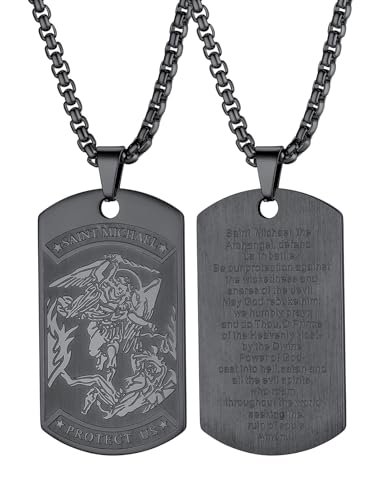 FaithHeart Saint Michael Necklace Bracelet, Personalized Engraving Protection Gifts for Men/Women, Stainless Steel/Gold Plated St. Michael The Archangel Medal Pendant Jewelry (Send Gift Box)