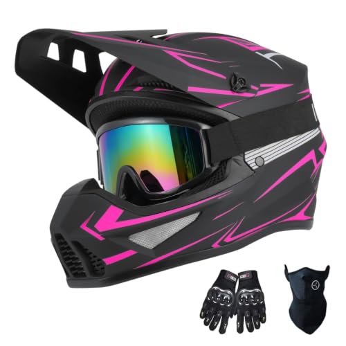TTMiku Pink Adult Dirt Bike ATV Motocross Helmet DOT Approve