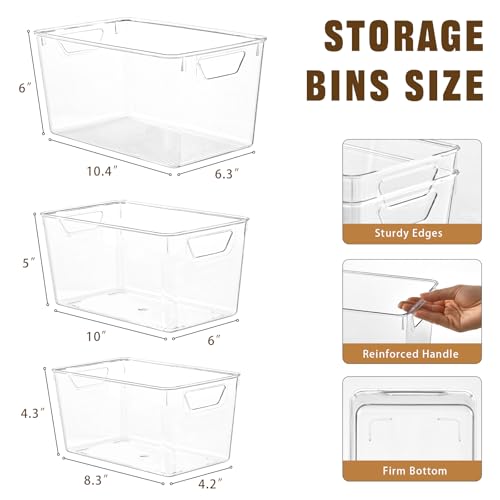 Image of Freebat 12 Pack Organizers and Storage, Pantry Organization and Storage Bins, Cabinet Organizer, Clear Plastic Storage Containers with Handle,Acrylic Storage Bins (4 Small&4 Middle&4 Large