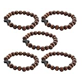 Operitacx Pulsera de Cuentas de Madera con Cruz Cristiana, Diseño Ligero y Cómodo, Set de 5 Piezas Adecuado para Compartir con Familia o Personas en Navidad