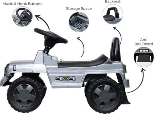 Image of Joyride Speedy 4x4 Ride on Jeep for Kids with Music & Horn Steering with Backrest I Headlight | Music |Seat Storage & Big Wheels for Kids 1 to 4 Years (Grey)
