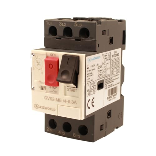 Thermischer Motorschutz 3P dreipolig, verstellbar, 4 – 6,3 A 2,2 kW, Thermoschalter Motor 2,5 DIN-Module, 690 V AC für einphasig und dreiphasig