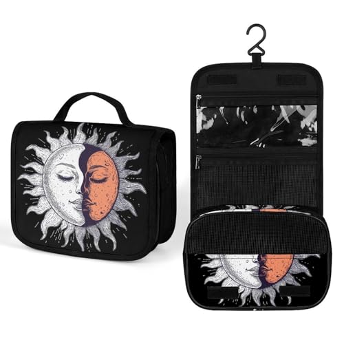 Yin And Yang Sun Makeup Bag Portable Hanging Organizer for Travel Wash Bags With Handle And Divider