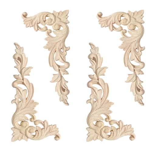 Niaciswe 4 Pezzi Fregio Legno Intagliato Applique in legno Applicazione mobili Applique per mobili Legno Decalcomanie Fregi Non Dipinta ad Angolo Decorativi per Mobili