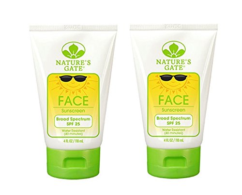 Nature's Gate Face Broad Spectrum SPF 25 Sunscreen (Pack of 2) With Cucumber Fruit Extract, Coconut Oil and Sweet Almond, 4 fl. oz. Each