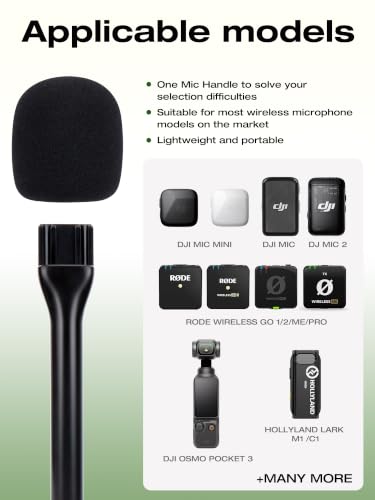 Image of SUNMON Handheld Wireless Mic Stand for DJI Mic 1 /2 /Mic Mini with Pop Filter | Handheld Mount Adapter for DJI Mic, 1 Mic Cover Foam