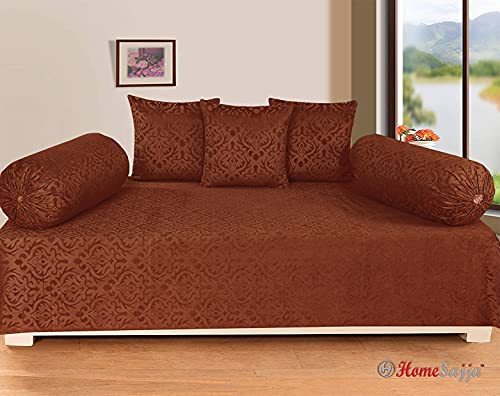 Image of Homesajja Premium Velvet Diwan Set of 6 Pieces -1 BedSheet, 2pc Bolster Cover with Dori and 3pc Cushion Covers (Grey Colour-6Pc Set)