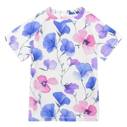 ALAZA Kids Rash Guard Girls Toddler Swim Shirts Short Sleeve Morning Glory UPF 50+ 3T