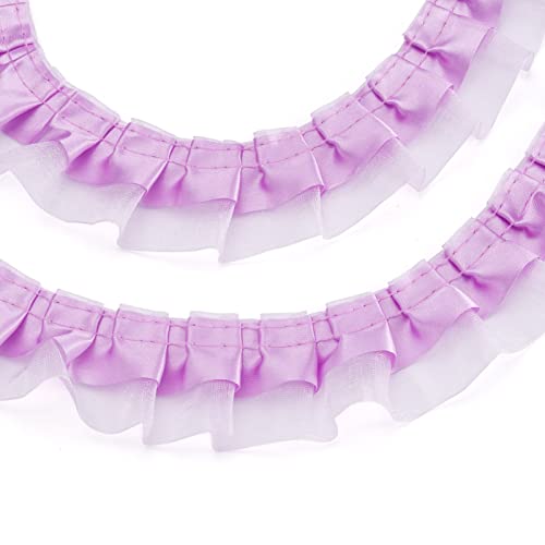 Pandahall 21.8 Yards Satin Organza Lace Edge Trim 2-Layer Gathered Ruffle Chiffon Ribbon 1-5/8 Inch Medium Purple Pleated Edging Trimmings Fabric for Cloth Sewing Wedding Party Decor - Image 2