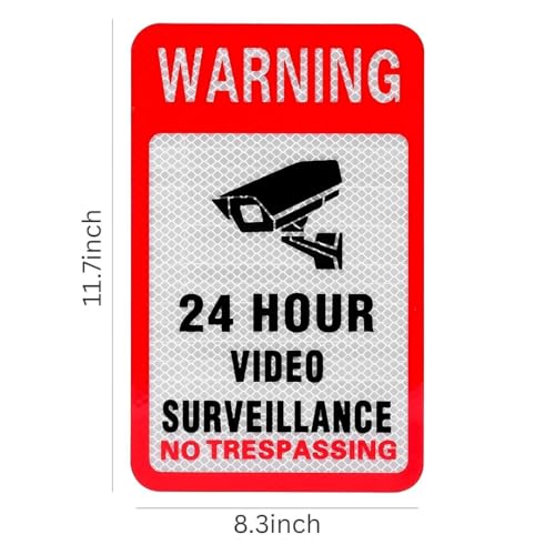 Image of CVANU Reflective CCVT Surveillance (Set of 10) Self-Adhesive Bold Security Notice Vinyl Sign Sticker Decals for Shops| Offices| Parking Areas (11.7X8.3inch) Red 865