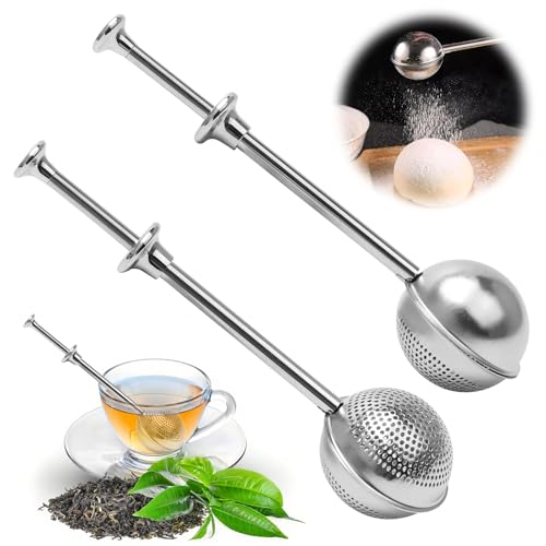 2 Pièces Infuseur Thé 304 Inoxydable, Boule a The Rotative Avec Poignée Téléscopique, Mailles Fines, pour Infusion en Vrac, Rose, Café, Épices