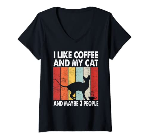 Mujer I Like Coffee and My Cat Maybe 3 People Vintage Sphynx Cat Camiseta Cuello V