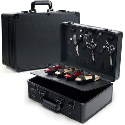 MoyRetty Professional Barber Case Portable Aluminum Organizer for Hair Stylists & Pet Groomers Hairdresser Tool Metal Buckle Box Organizer Traveling Suitcase (Simple)