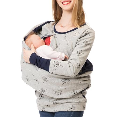 KBOPLEMQ Jersey de lactancia para mujer, de invierno, algodón, manga larga, monocolor, cuello alto, dos capas, sudadera con capucha, con bolsillos para embarazo, ropa de maternidad, camiseta de