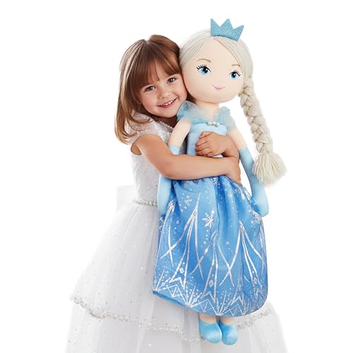 June Garden 30 XL Princess Marina Crystalheart Soft Rag Doll - Adorable Stuffed Life Size Doll Gift for Girls - Blue Dress
