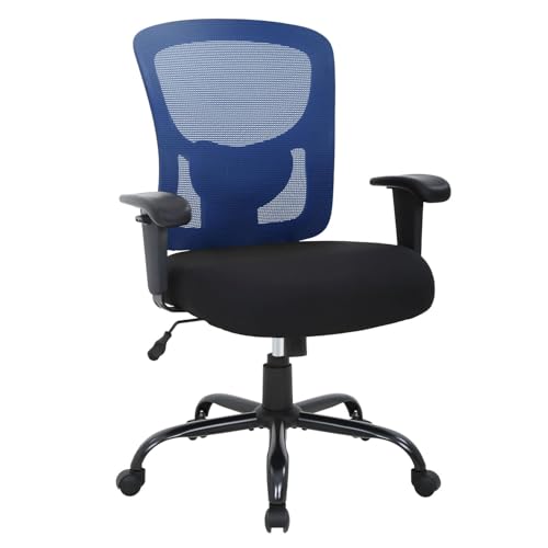 Image of BestOffice Big and Tall Office Chair Mesh Computer Chair with Lumbar Support Wide Seat Adjust Arms Rolling Swivel High Back Task Executive Ergonomic Chair for Home Office, Blue