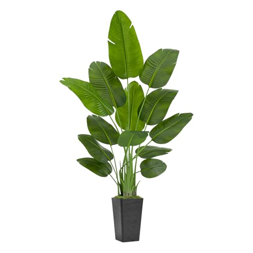 Lifelike Bird of Paradise Artificial Plant 7ft Faux Banana Leaf TRE with Black Tall Wavy-Textured Planter for Home Decor- perect Indoor Silk Floor Plant for Living Room Office Ambianc Enhancement
