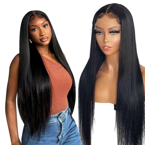 Lace Front Wig Human Hair Black Women 24Inch 13x6 Straight Lace Frontal Human Hair wigs 180% Density Glueless Lace Wigs Pre Plucked with Baby Hair Wear and Go