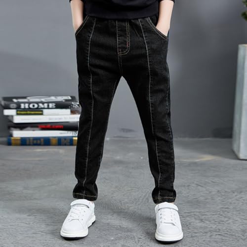 Boys Regular Straight Jeans Elastic Mid Waist Washed Stretch Denim Pants Casual Streetwear Wear School Trousers Sweatpants3