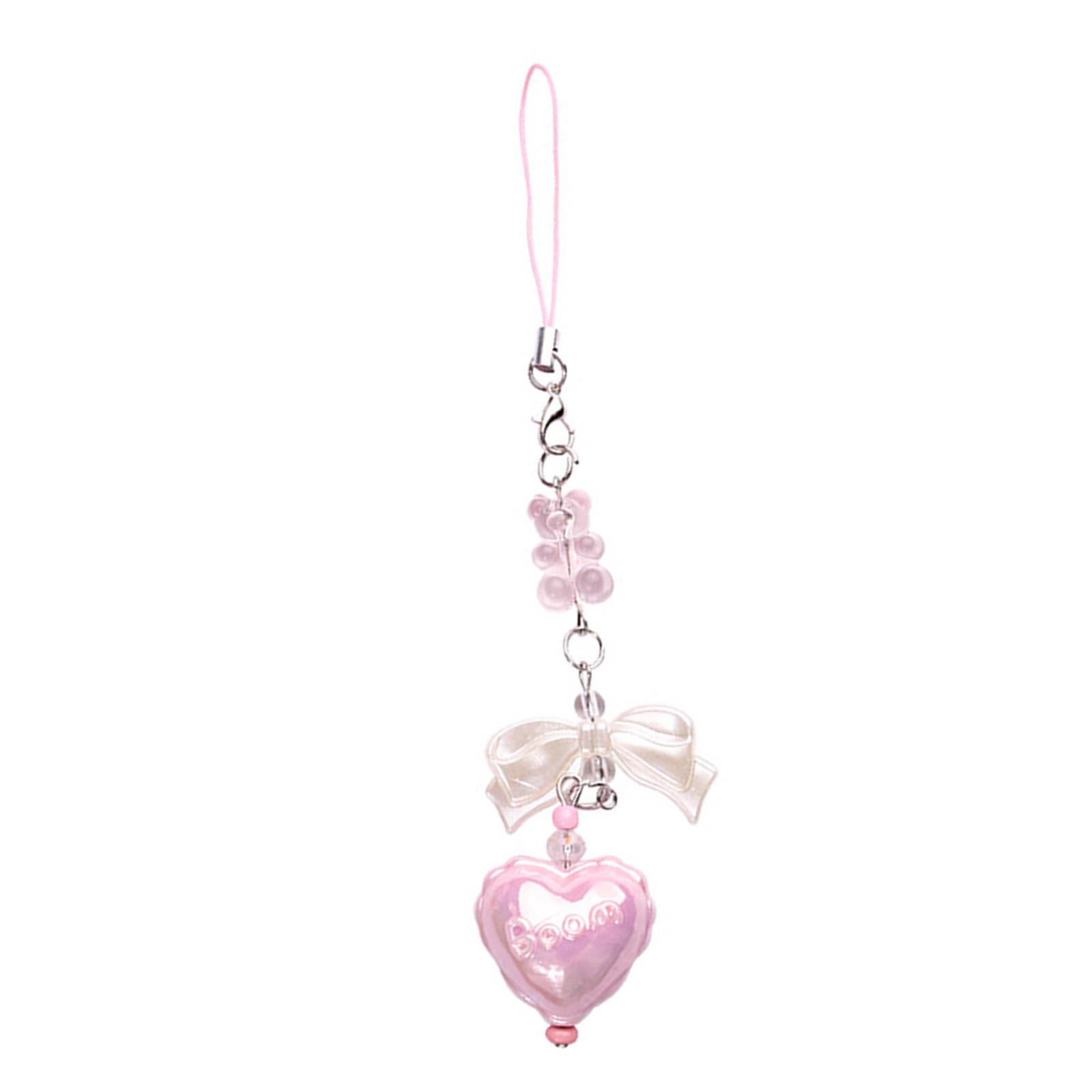 GMBYLBY Fashionable Love Heart Phone Decoration Beaded Phone Lanyard Unique Bowknot Phone Hangings Pendant Decoration Charm