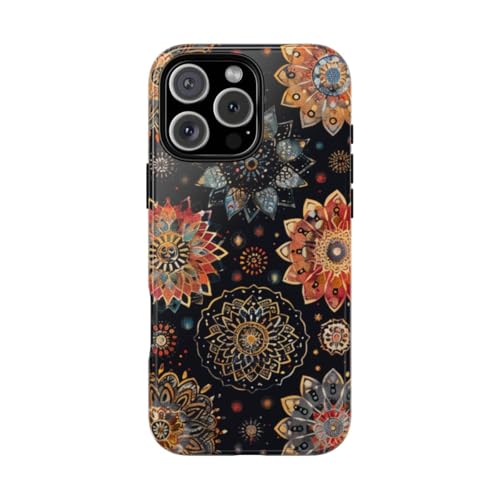 Coque iPhone 16 Pro Max rigide brillante mandala pour éviter les rayures