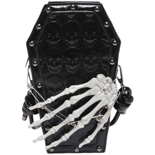 Ericetion À Main Punk en Forme De Cercueil À Tête De Mort, Bandoulière Rétro Gothique en Forme De Cercueil, Petit Fantaisie en Cuir PU avec Motif Tête De Mort pour Femme