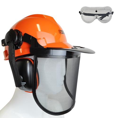 RocwooD Orange Chainsaw Helmet Safety Hard Hat With Full Mesh Visor & Ear Defenders Forestry...