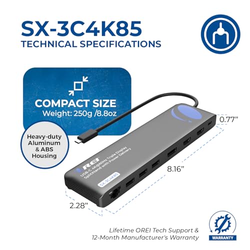 Image of OREI USB C Docking Station Triple Monitor & SplitXtend Laptop Dock, 4K@60Hz