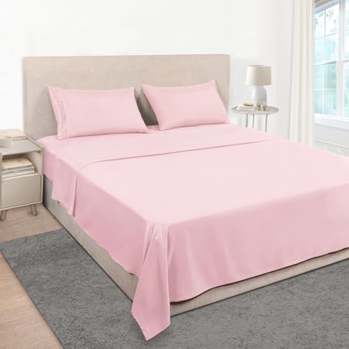 Mejoroom Queen Size Sheet Set - Hotel Luxury 1800 Bedding Sheets & Pillowcases - Deep Pocket Fitted Sheet Soft Breathable Wrinkle & Fade Resistant - 4 Piece (Queen Blush Pink)