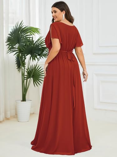 Image of Ever-Pretty Plus Women's Chiffon Bridesmaid Dress A-Line Empire Waist Floor Length Plus Size Formal Wedding Guest Dresses