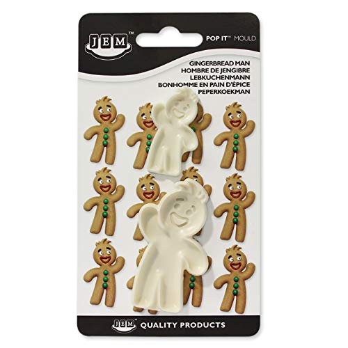 JEM - Molde para decoração de bolos (2 peças, tamanho grande/pequeno, 1,6 x 9,1 x 16 cm), design de pão de gengibre, cor marfim