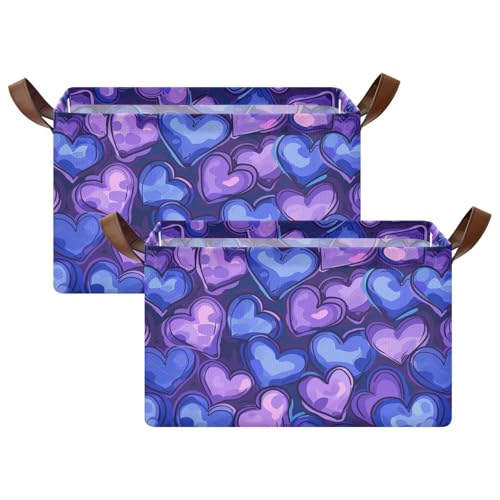 Amooorous Valentine Purple Heart decorative Collapsible Cube Storage Bins Baskets Foldable Fabric Storage Bins with Handles Cube Organizer for Laundry Storage, Bedroom, Living Room 2 Pack -  g420763575p1035c1100s2505