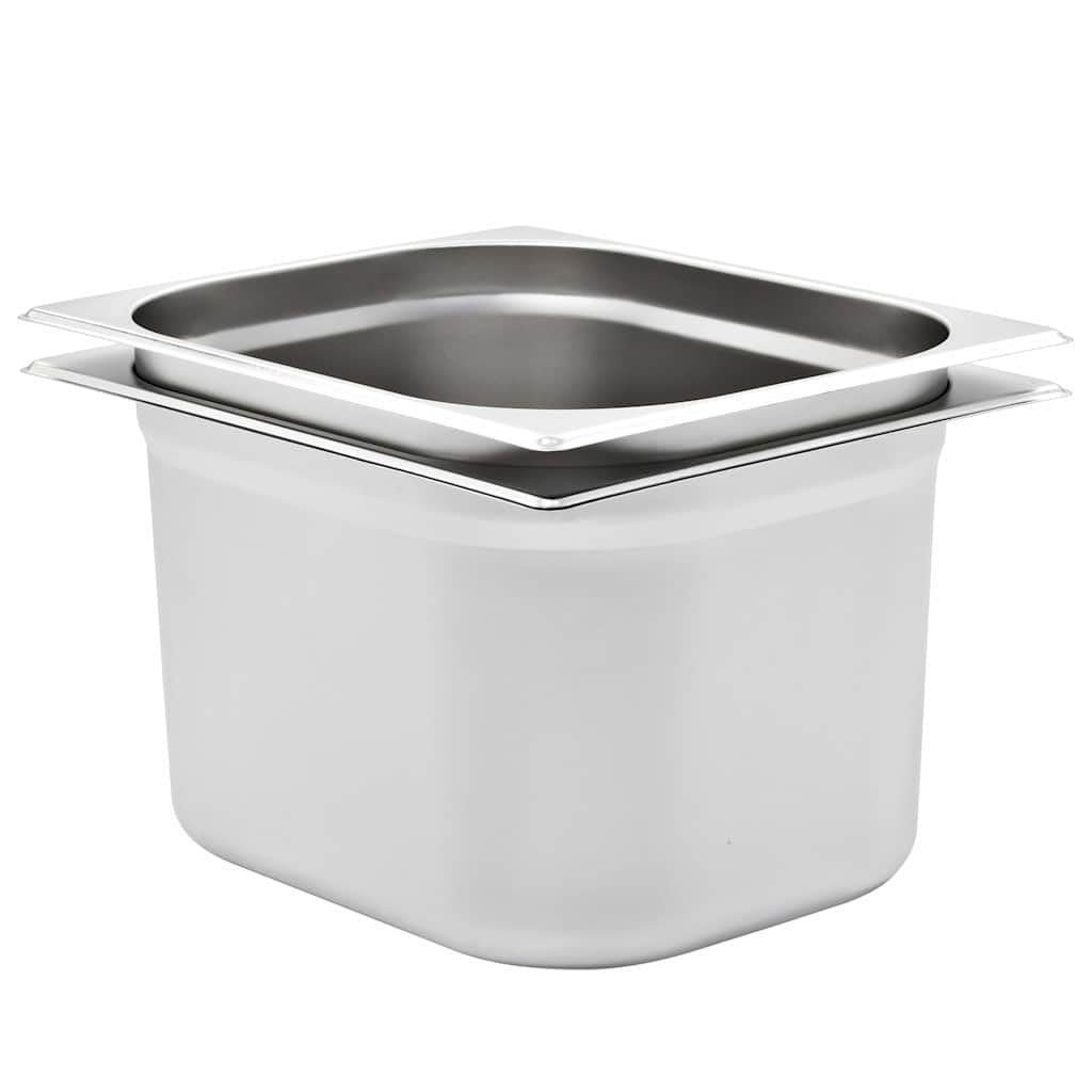 Pojemniki gastronomiczne GN 1/2 ze stali nierdzewnej, 325 x 265 x 200 mm, pojemniki ze stali nierdzewnej z możliwością układania w stos, do gastronomii i gospodarstwa domowego, 2 sztuki